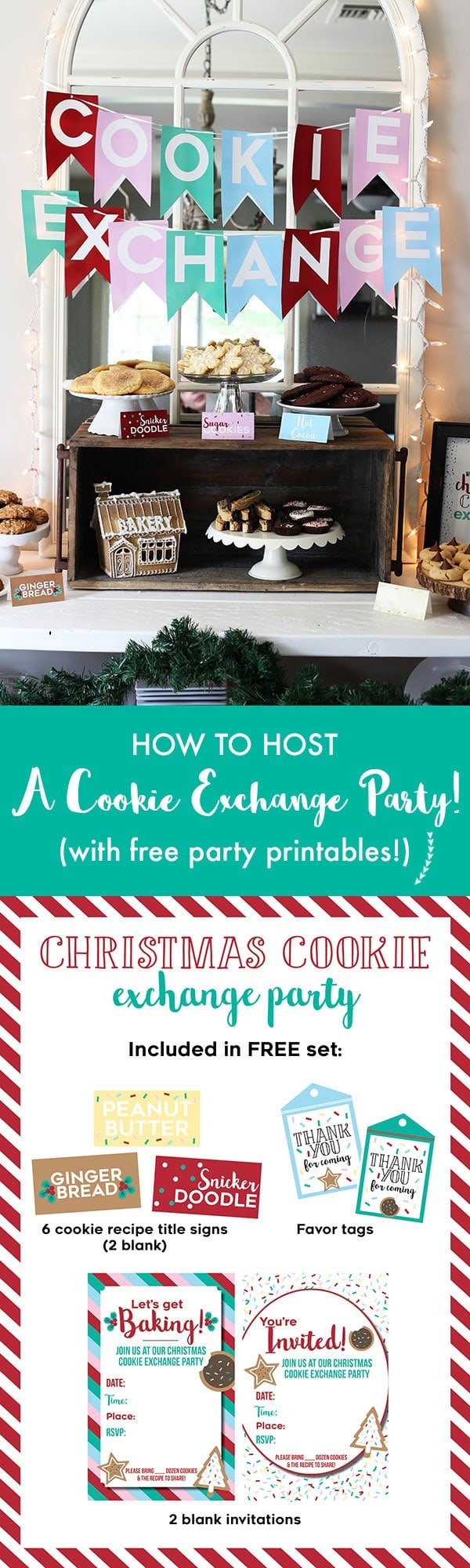 How to Host a Christmas Cookie Exchange Party, with a FREE set of party printables!