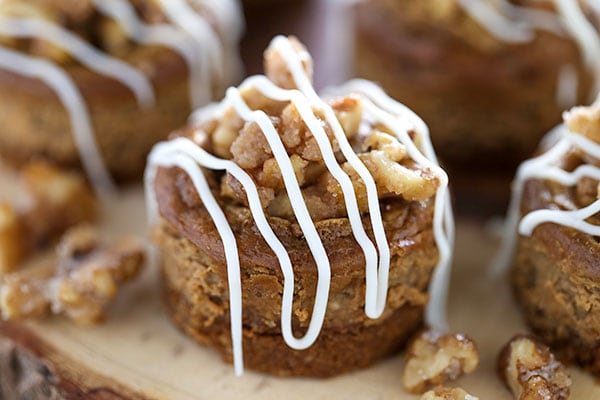 Mini Gingerbread Cheesecakes with Candied Walnuts are the perfect easy yet impressive bite-sized treat for any holiday party! 