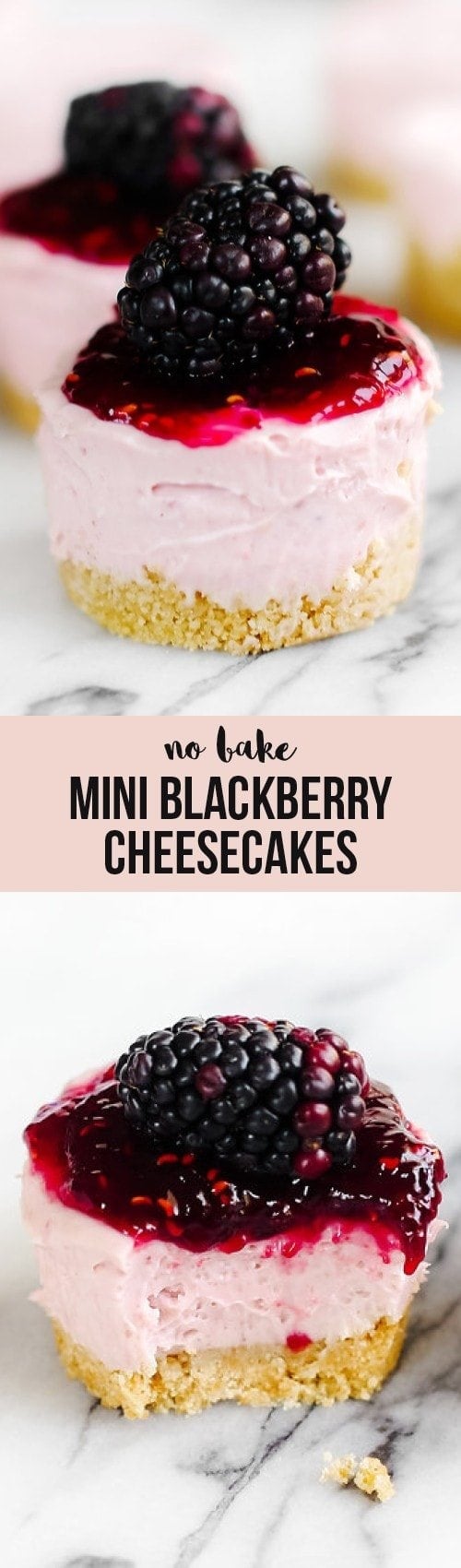 Adorable No Bake Mini Blackberry Cheesecakes are ultra fresh, vibrant, and simple to make with no oven (or even stove) required! Perfect for spring or summer.