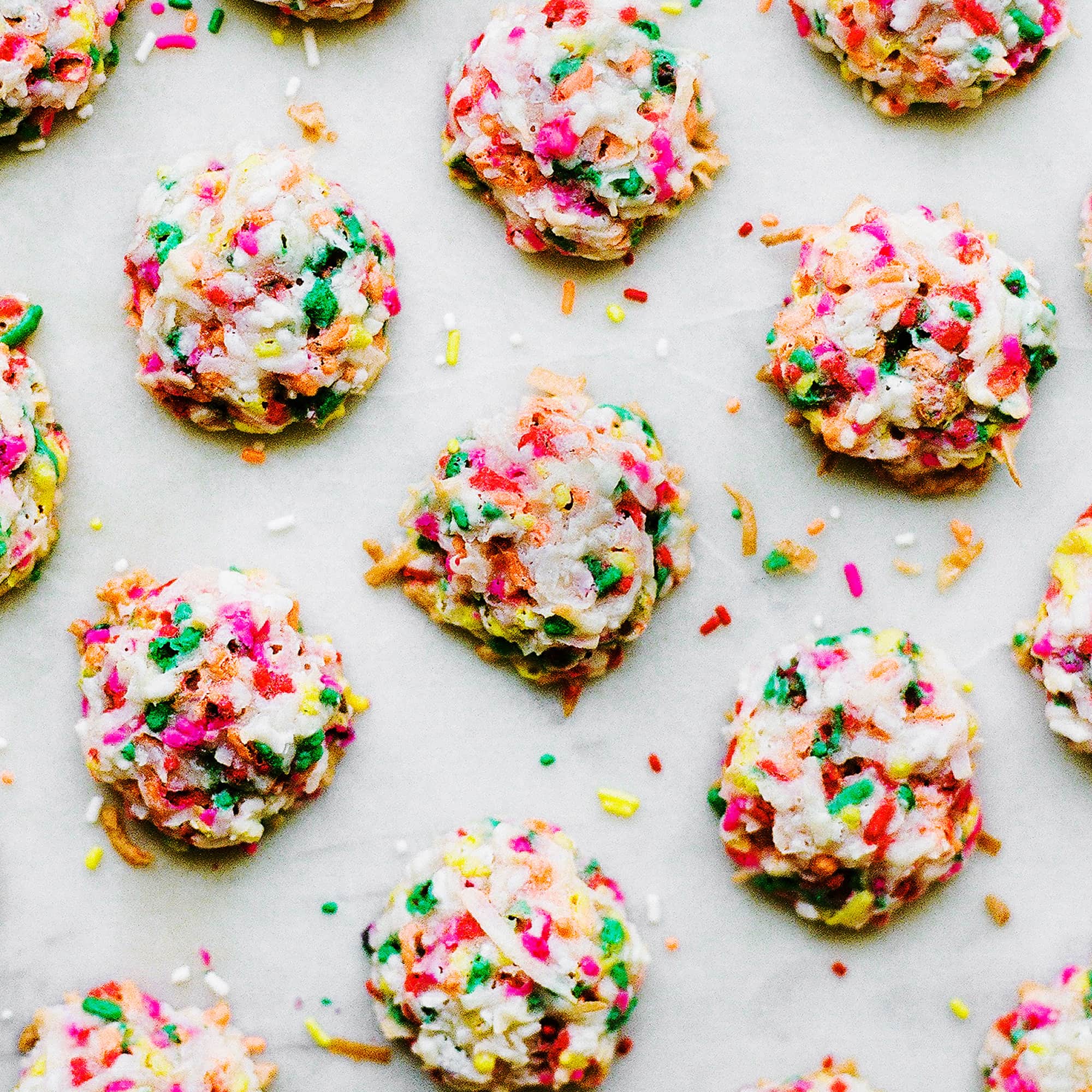 Funfetti Coconut Macaroon Recipe made with tons of rainbow sprinkles!
