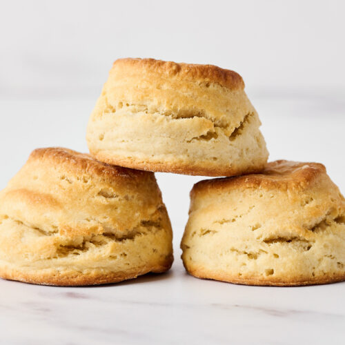 buttermilk biscuit recipe stacked on top of each other