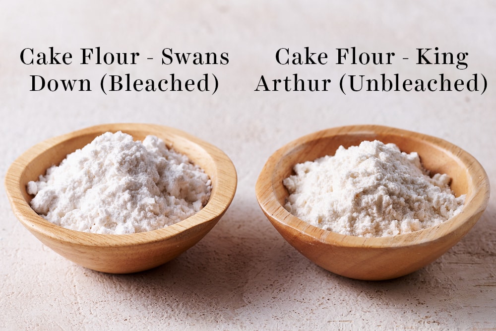 swans cake flour vs king arthur flour in wooden bowls