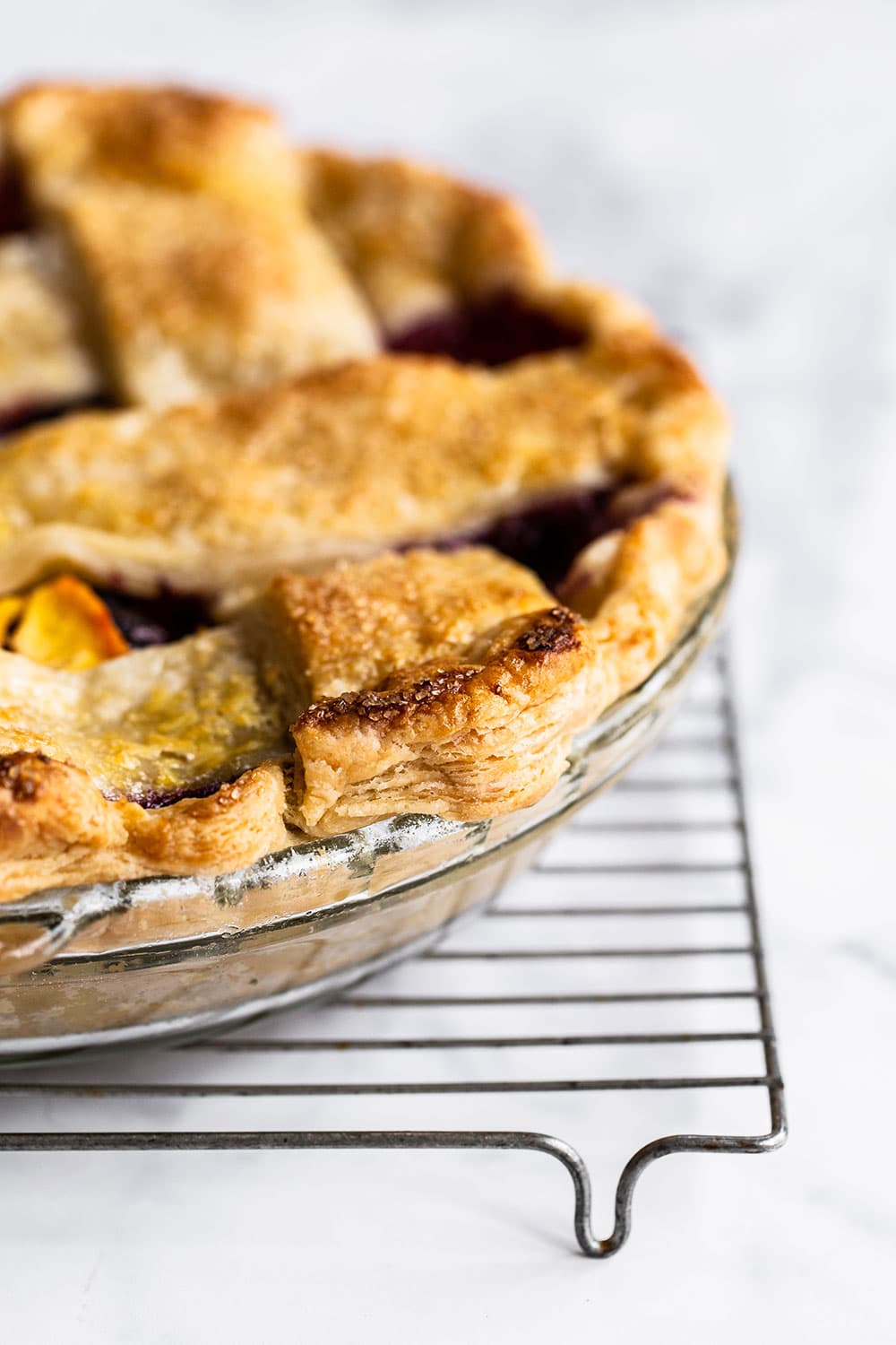 Fruit pie with visibly flaky pie crust