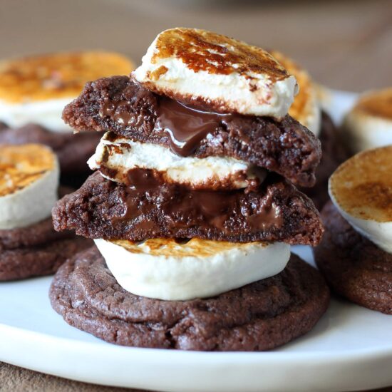Hot Cocoa Cookies made with tons of chocolate and topped with a toasted marshmallow!