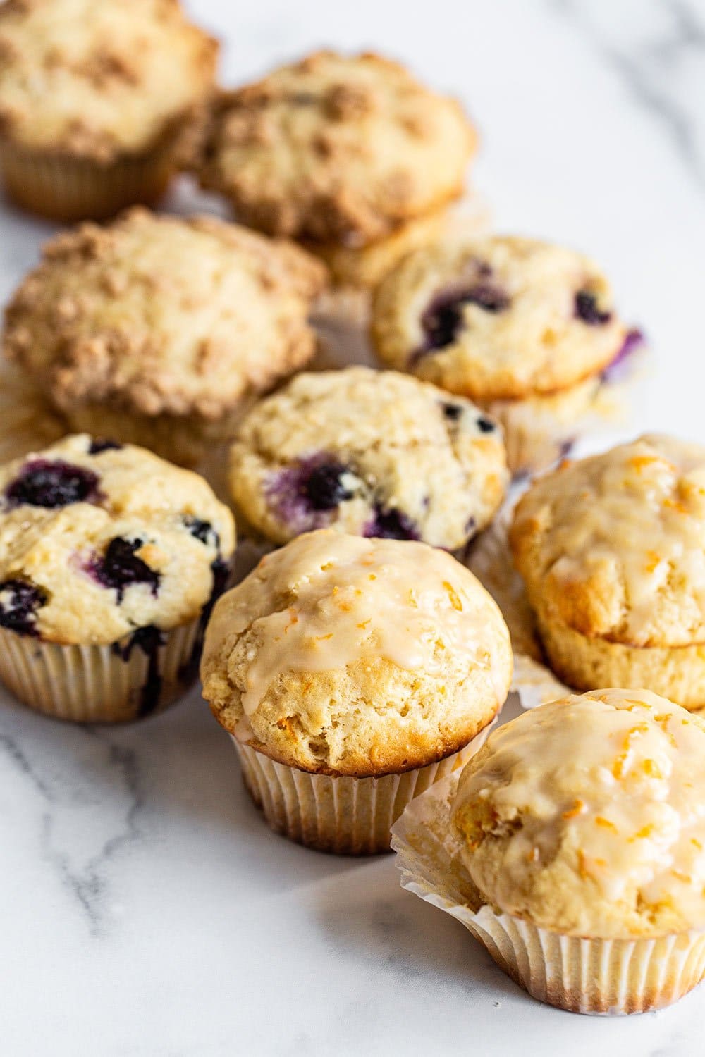 homemade blueberry, lemon and crumb cake muffins, perfect for breakfast or brunch on Easter