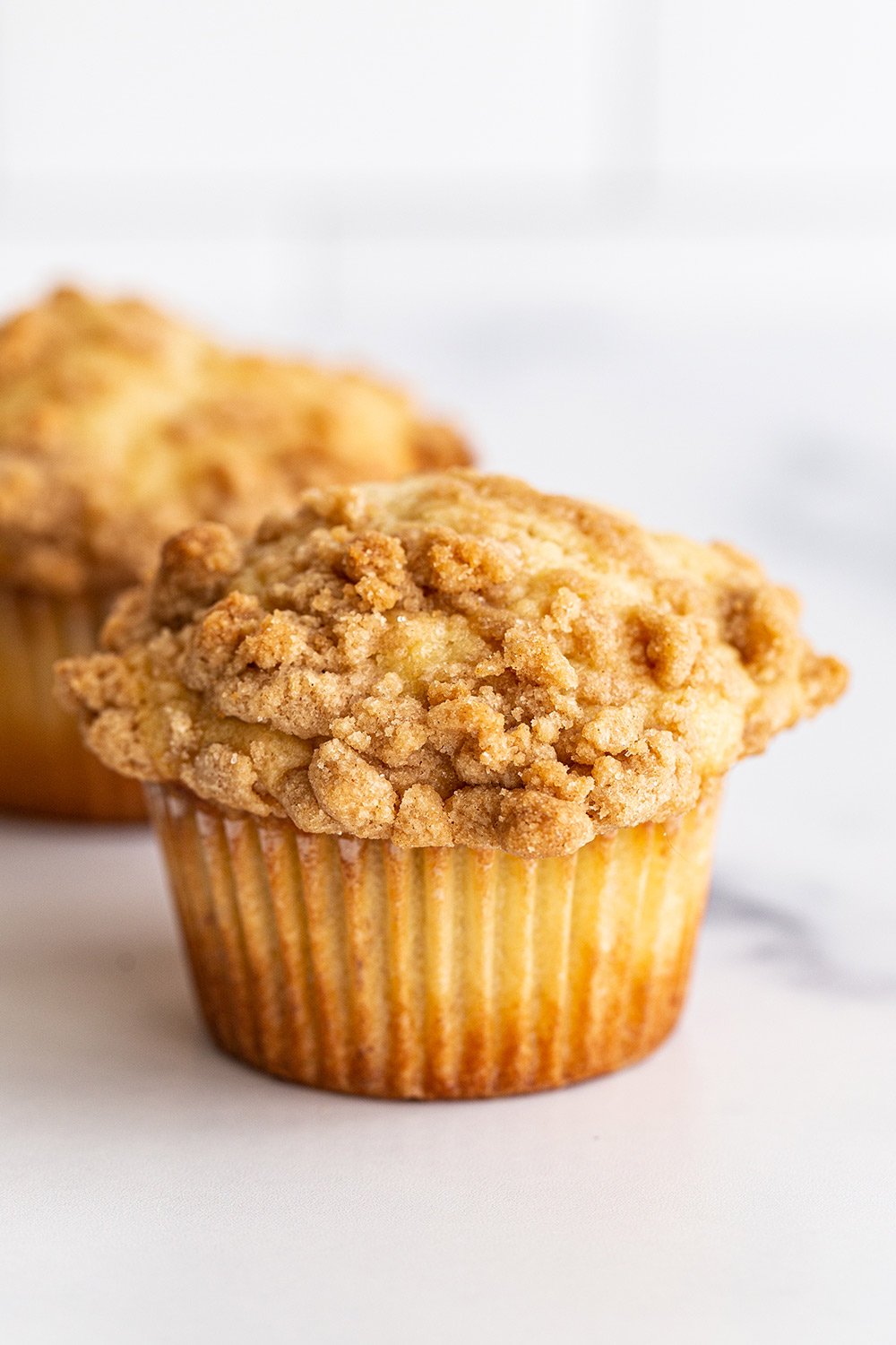 moist muffins with a cinnamon crumb topping