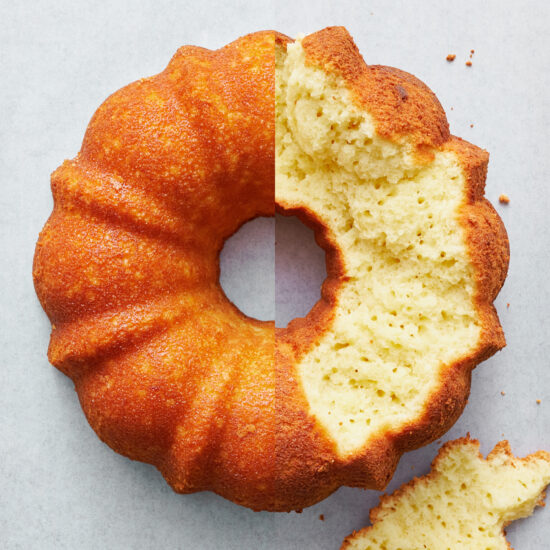 comparison of bundt cake that didn't stick to the pan vs cake that did stick