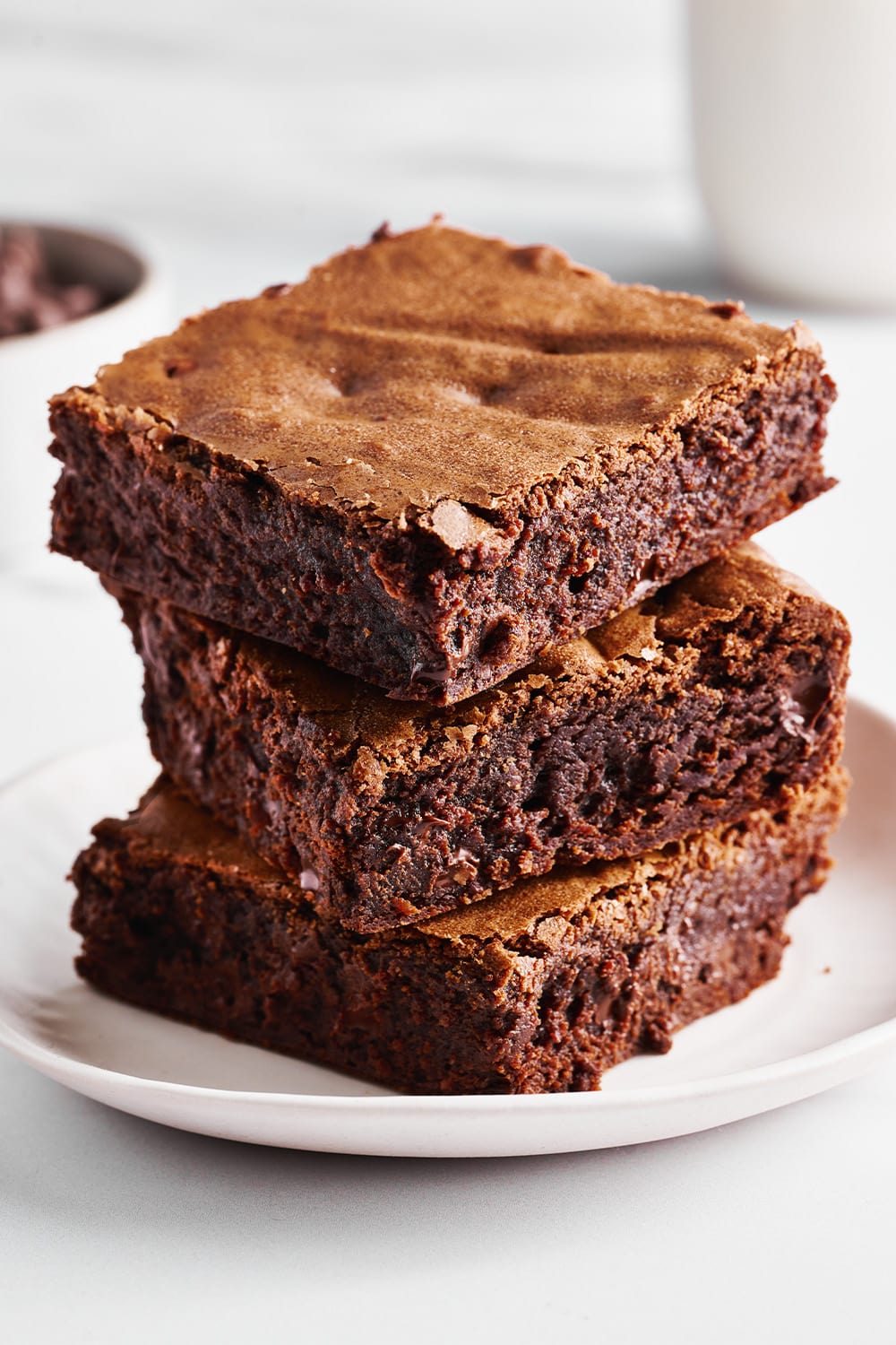 stack of chewy and fudgy best easy brownie recipe