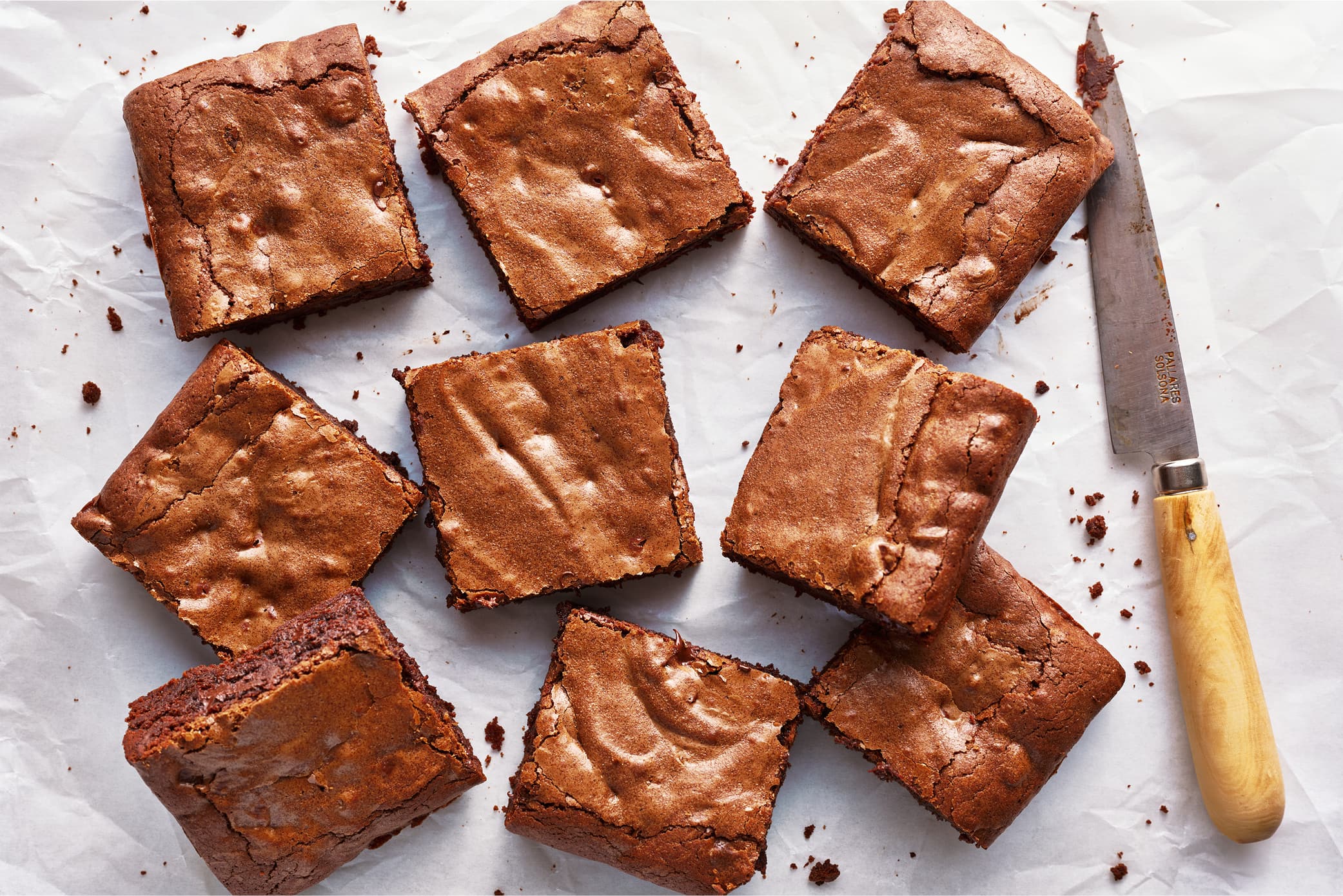 sliced easy brownies ready to enjoy