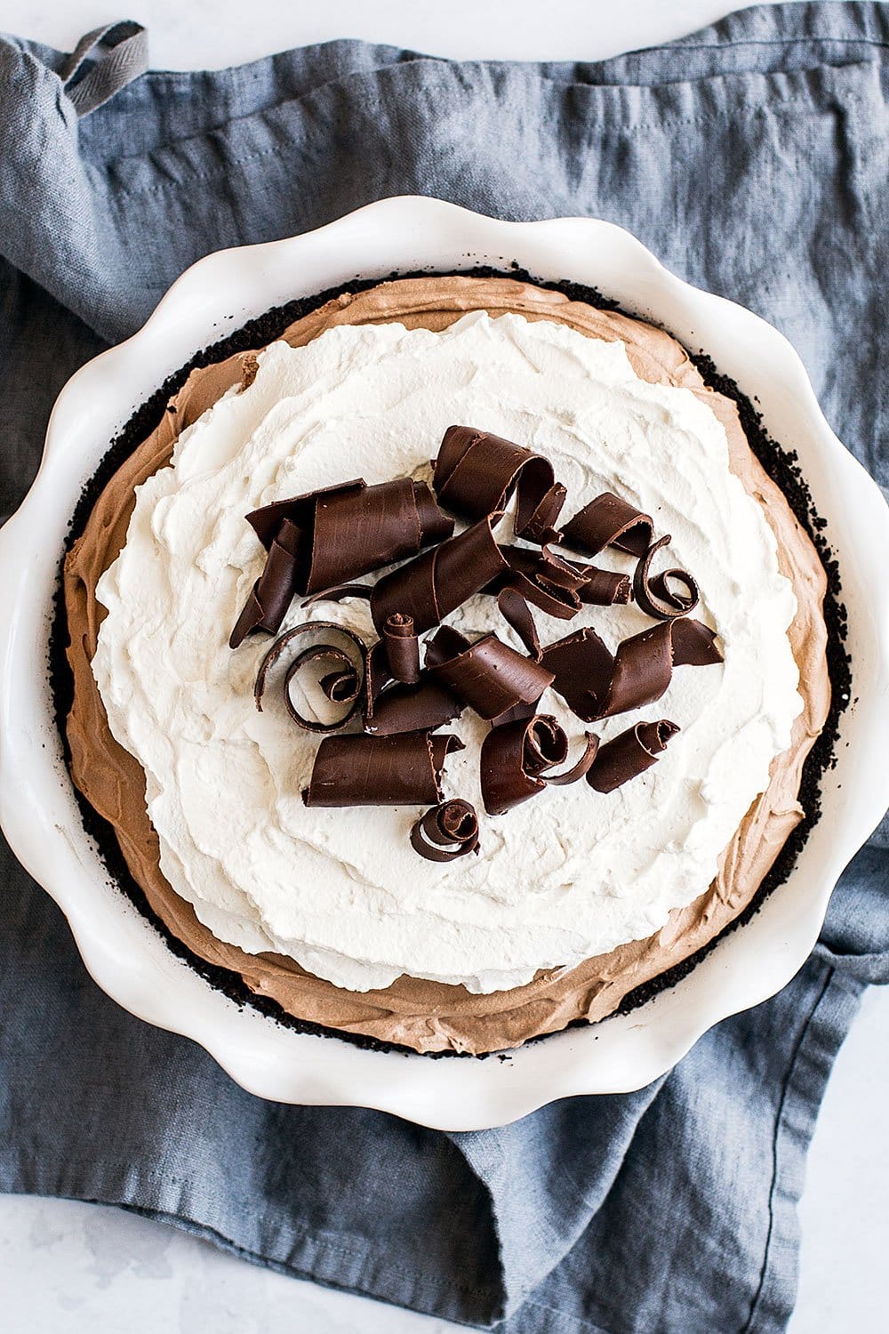 French Silk Pie in all its chocolatey deliciousness, ready for your Easter dessert table.