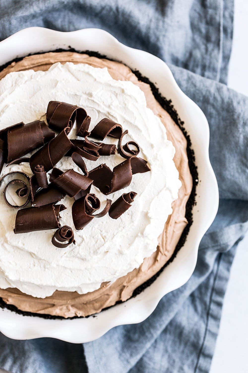 Classic Chocolate Silk Pie made with NO raw eggs - just tons of silky rich chocolate goodness!