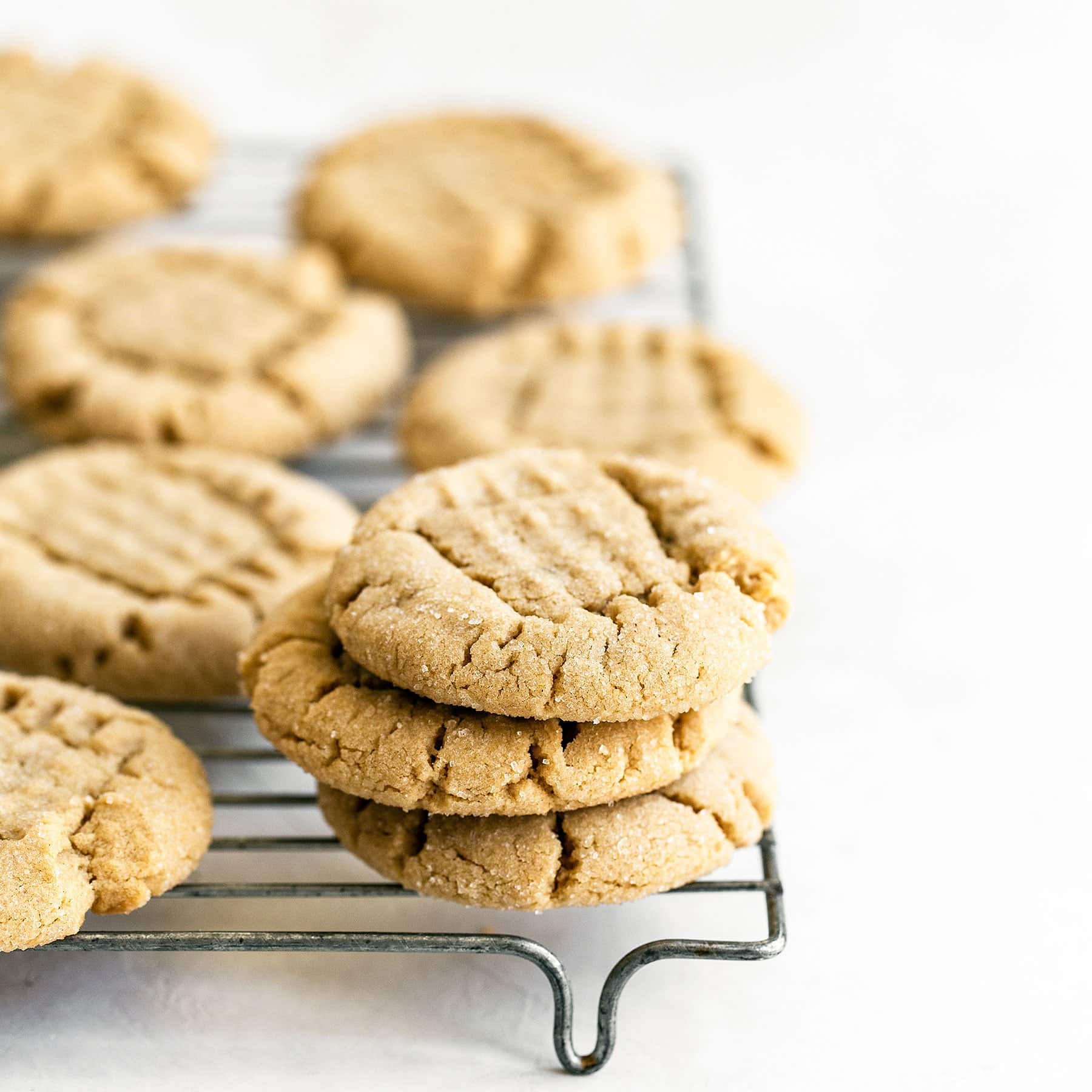 Homemade Peanut butter cookies cooling on a rack