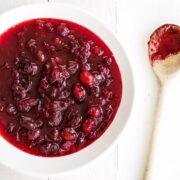 Homemade cranberry sauce in a bowl ready for the Thanksgiving table