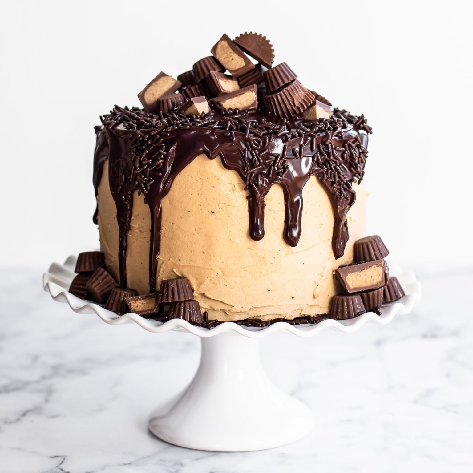 Chocolate Brownie Cake with Peanut Butter Frosting - Handle the Heat