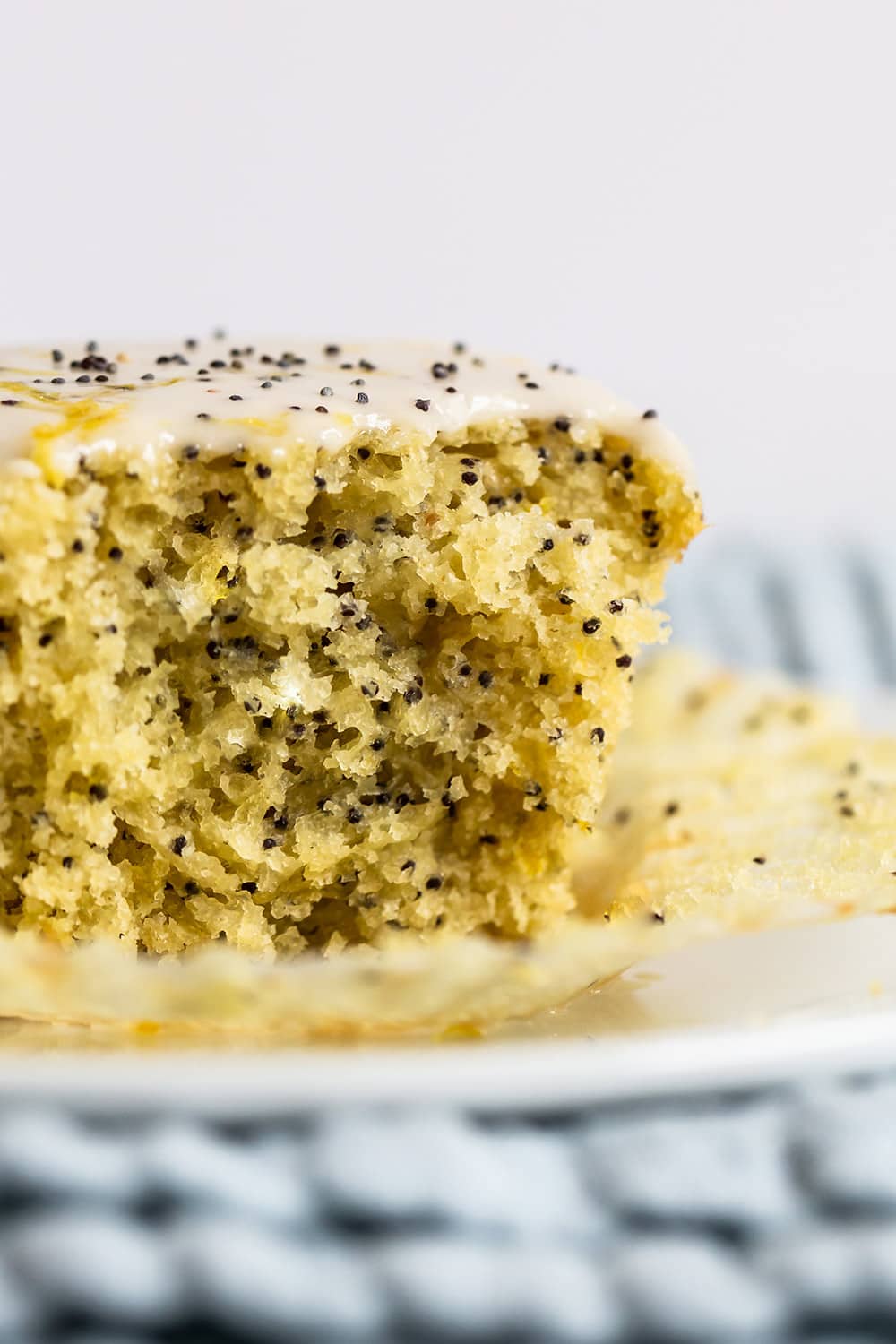up close look of moist and tender lemon poppyseed muffin interior texture