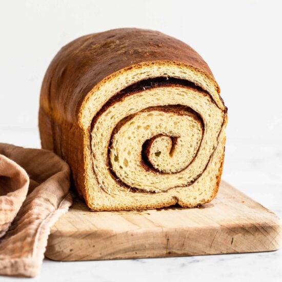 Loaf of homemade cinnamon swirl bread