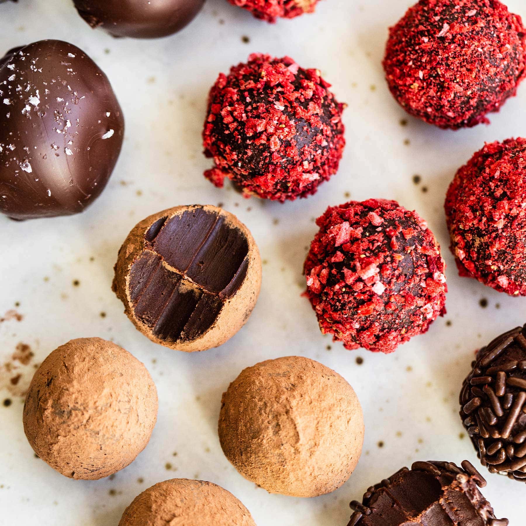 overhead shot of easy chocolate truffles