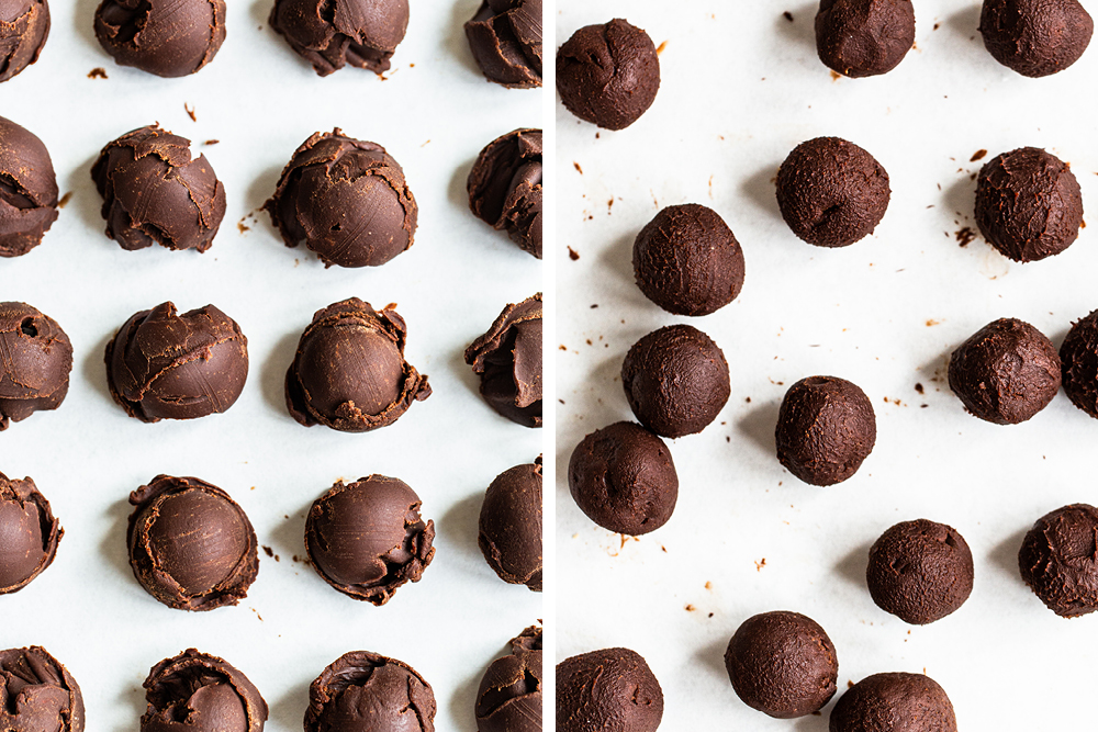 comparison of shaped vs unshaped homemade chocolate truffles