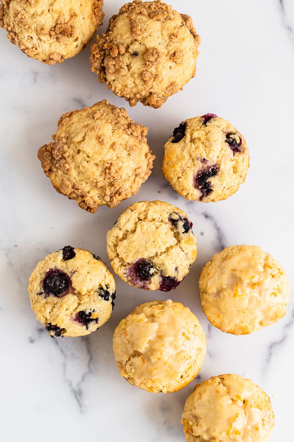 overhead shot of different flavors of ultimate muffins