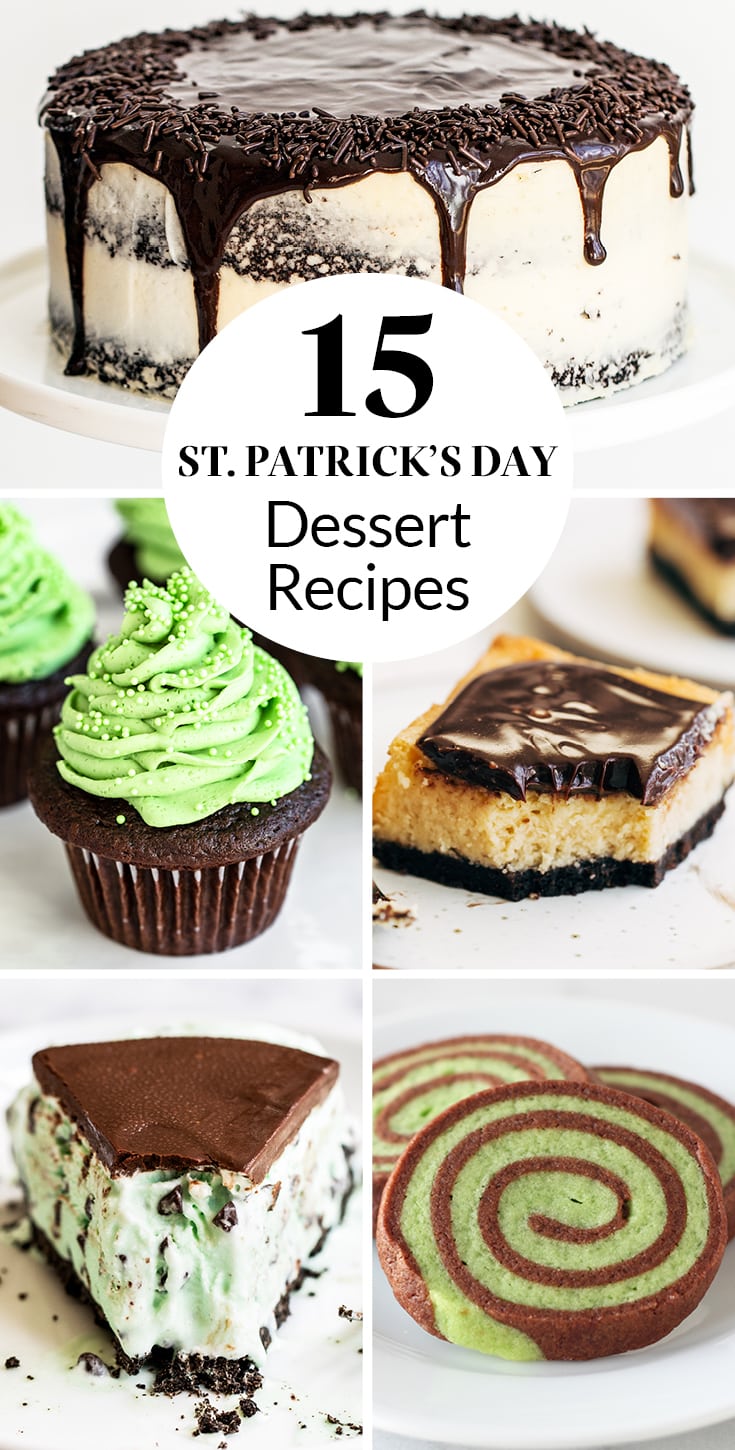 collage of St. Patrick's Day dessert recipes.