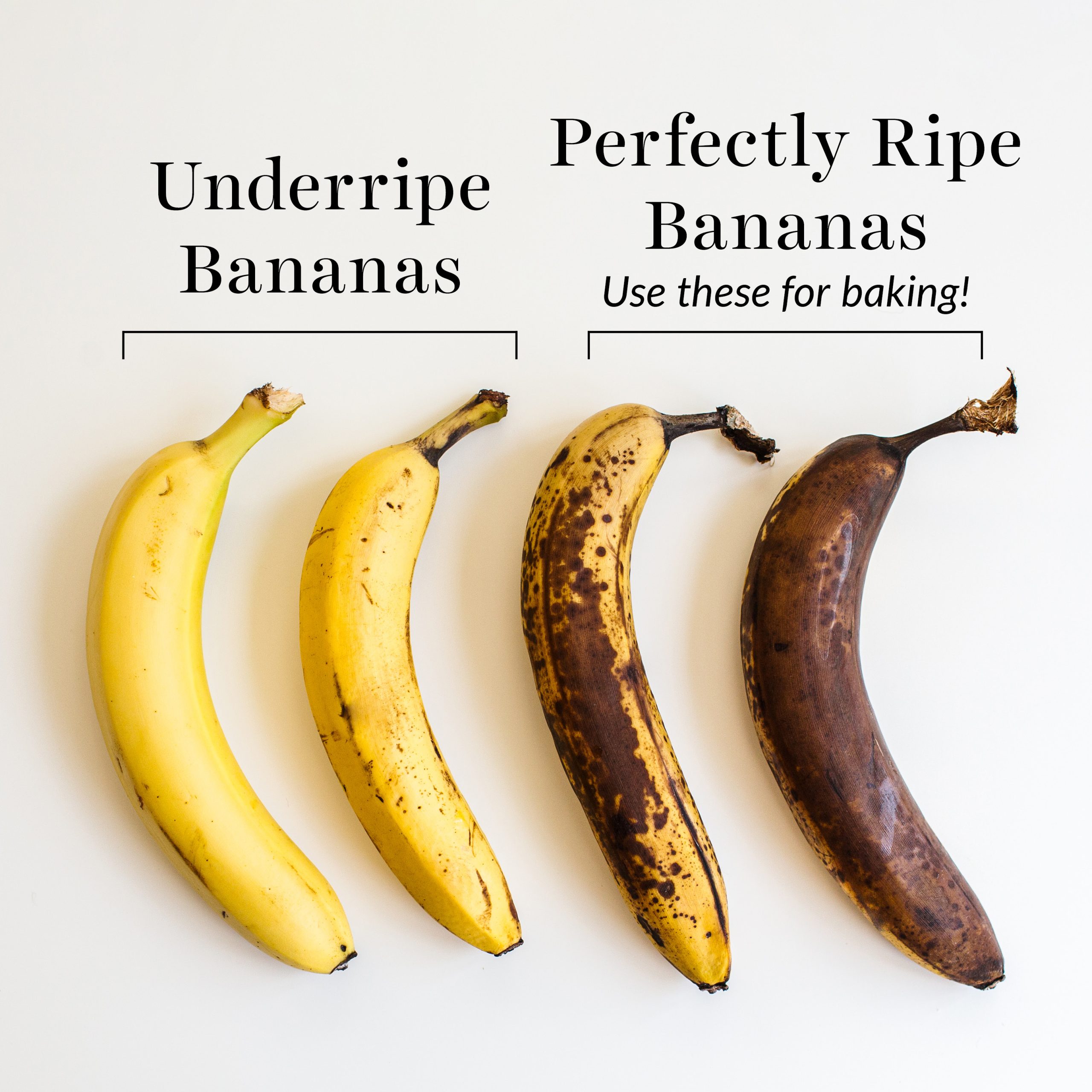 side-by-side comparisons of bananas to show which is best for baking