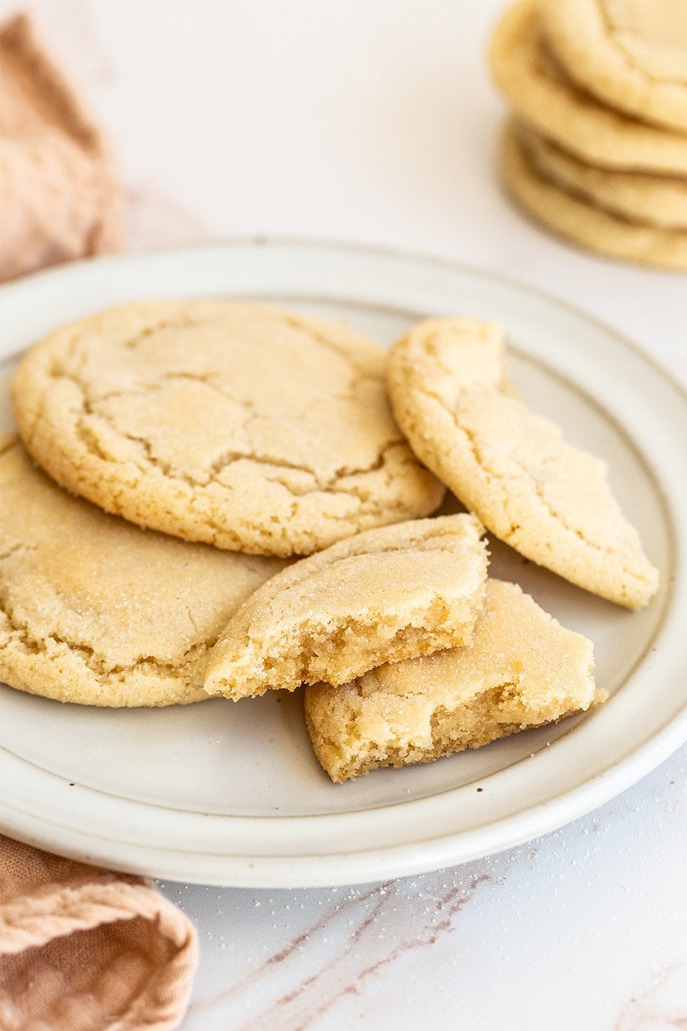 homemade chewy sugar cookies on a plate