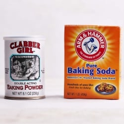 baking powder vs baking soda products in their packaging.