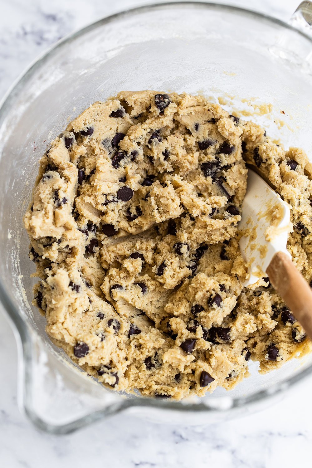 Bowl of giant chocolate chip cookie dough