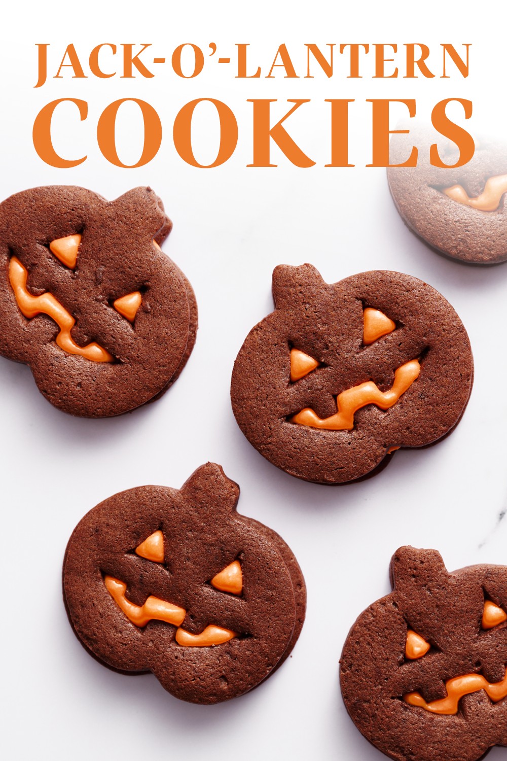 Jack-o'-Lantern Chocolate Sugar Cookies for Halloween - Handle the Heat