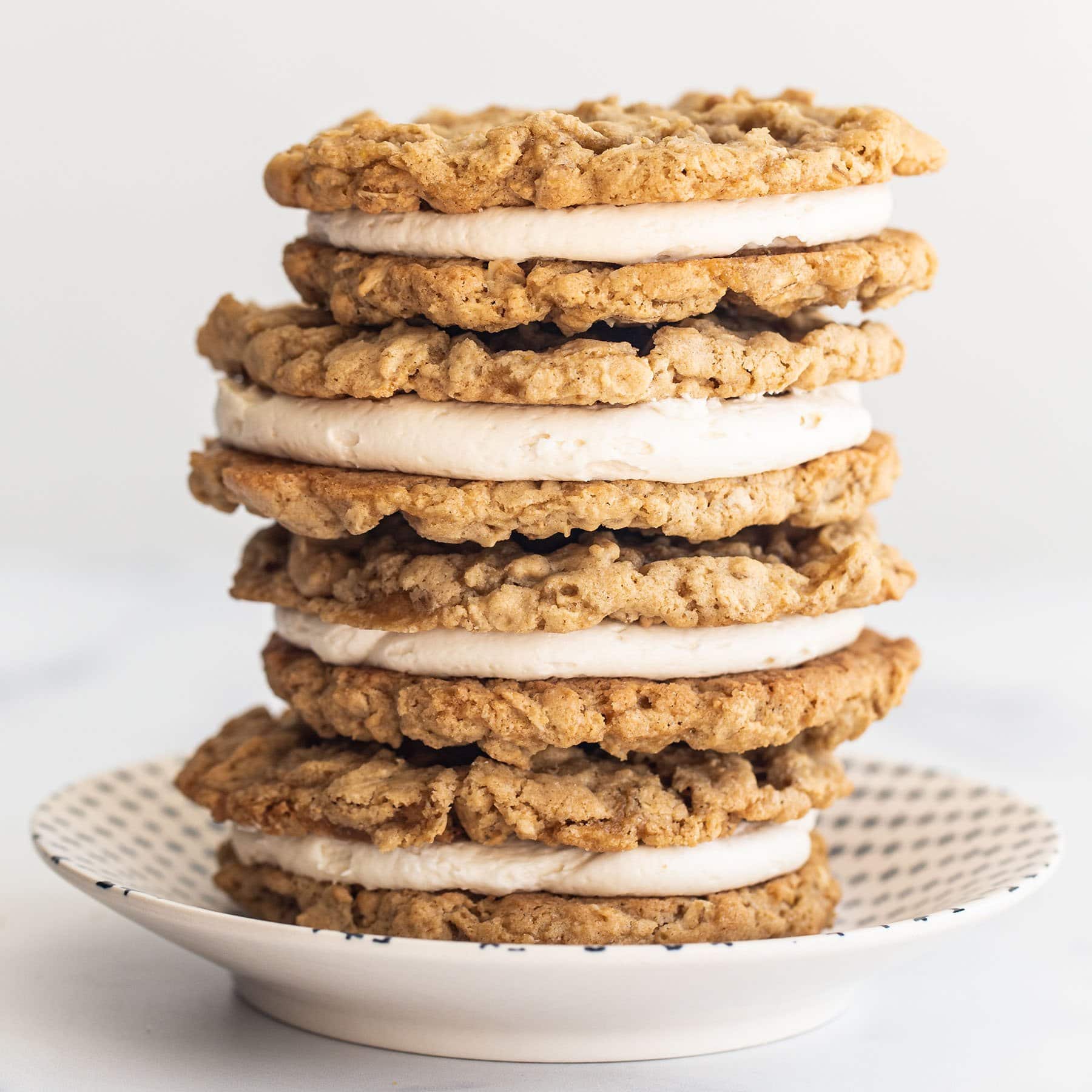 copycat little debbie oatmeal cream pie sandwiches stacked on top of each other