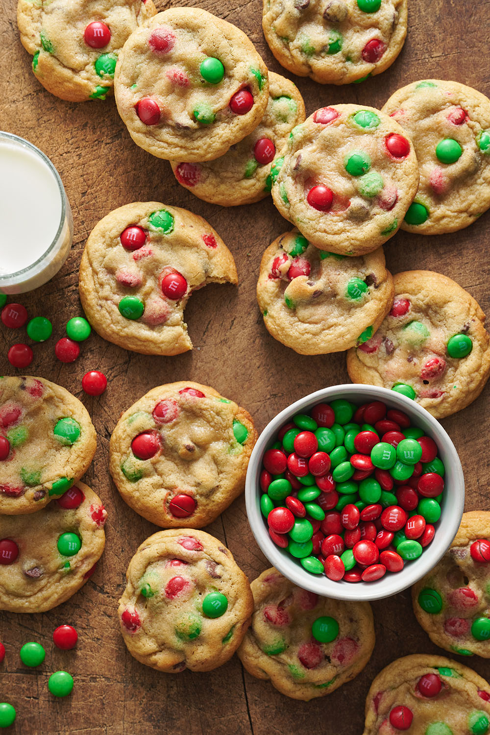 holiday m&m cookies with christmas m&ms
