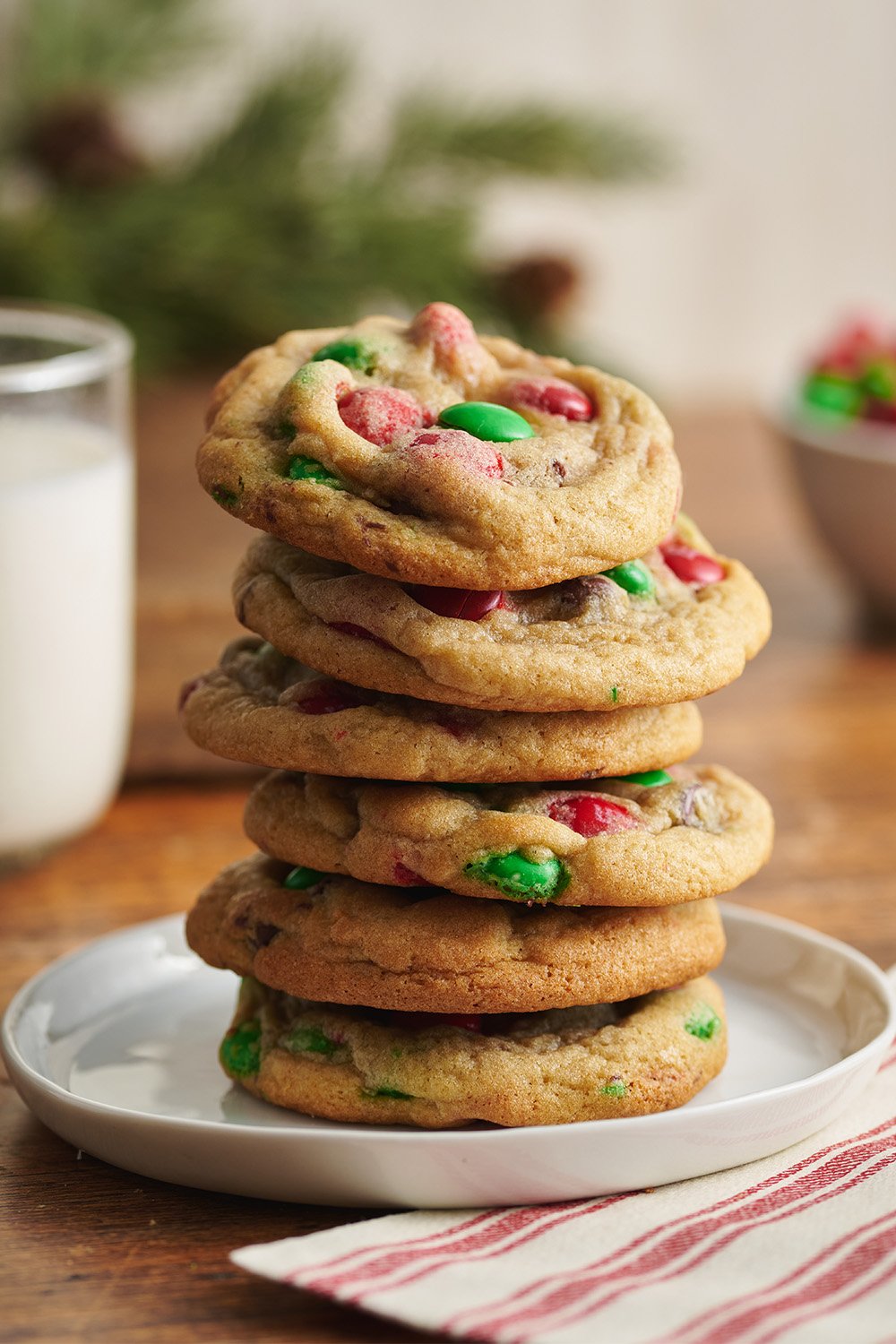 a stack of delicious M&M Christmas Cookies.