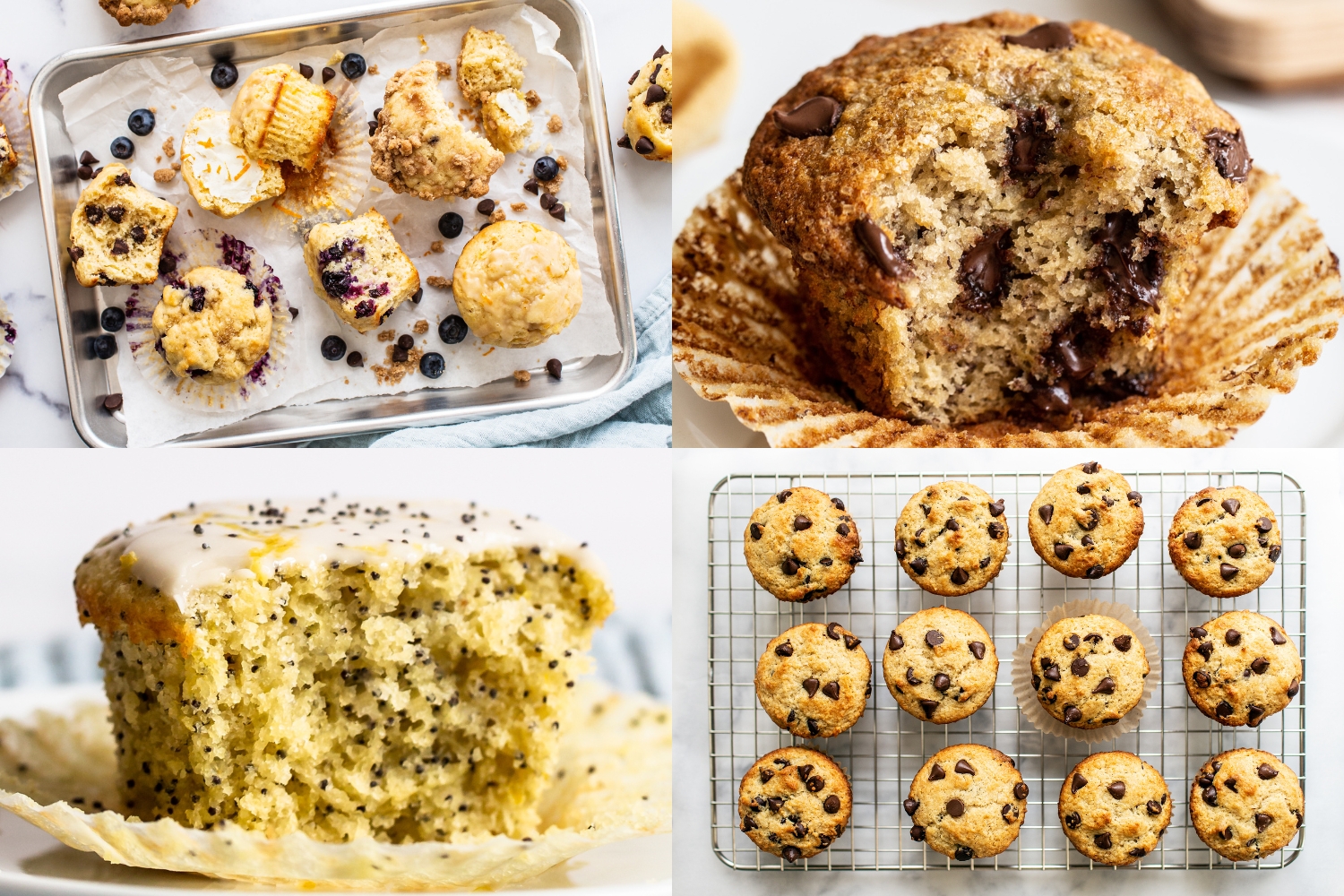 collage of four muffin recipes.