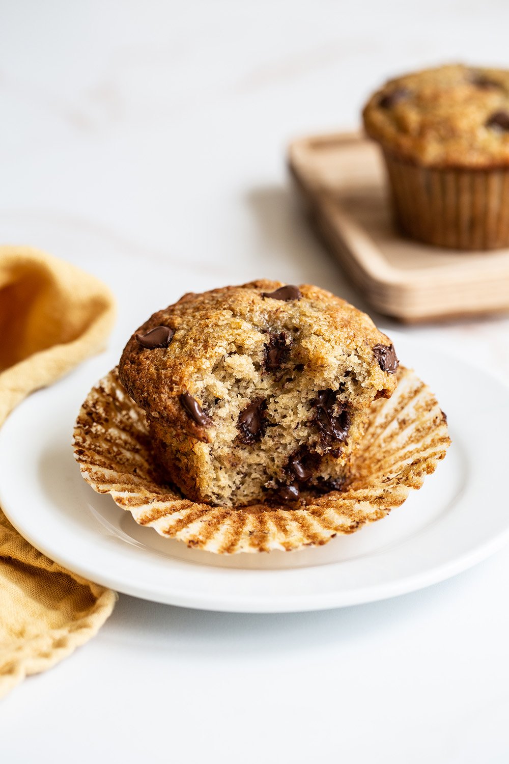 so many gooey chocolate chips in this delicious banana chocolate chip muffin