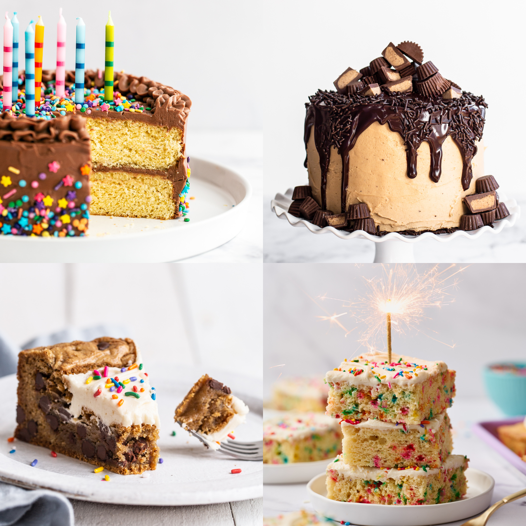 collage of four of the best birthday cake recipes.