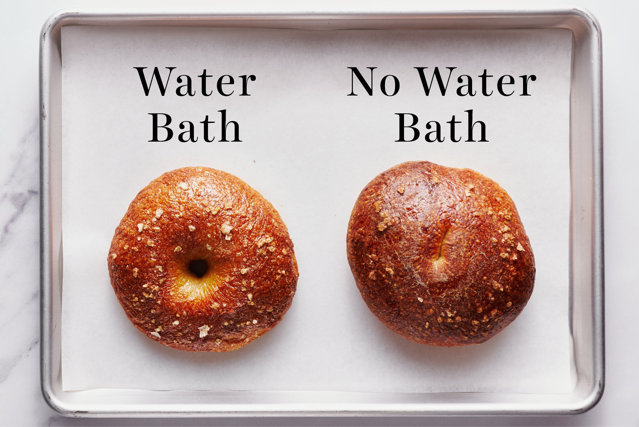 two bagels - one had a water bath and one didn't