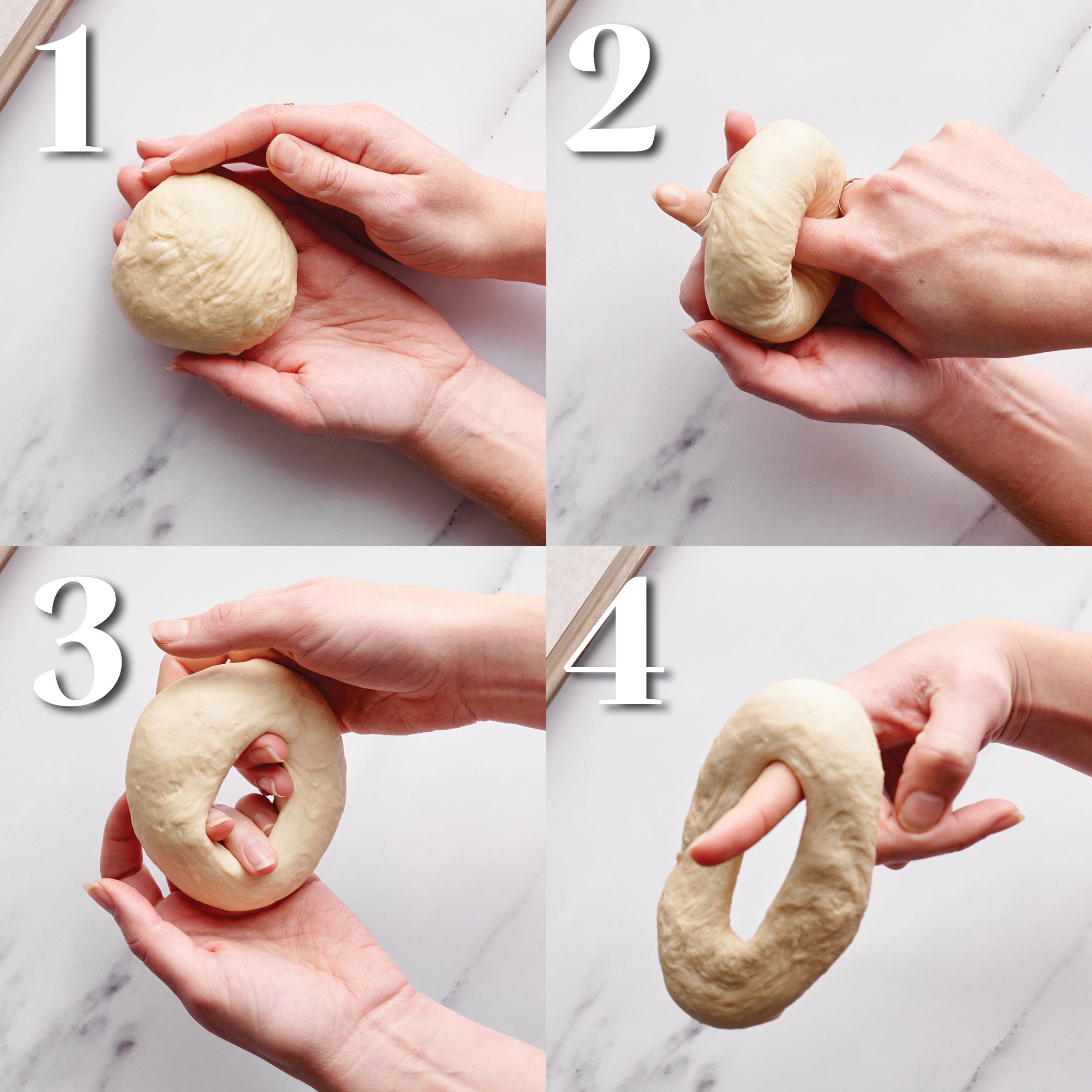 step by step guide showing how to shape bagels