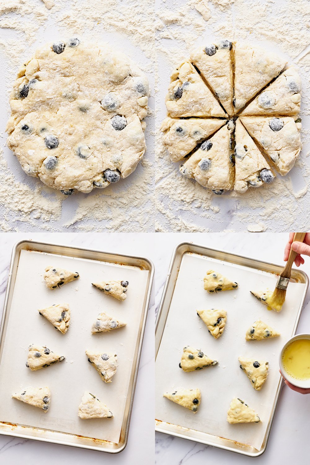 collage of images showing how to shape the scones.