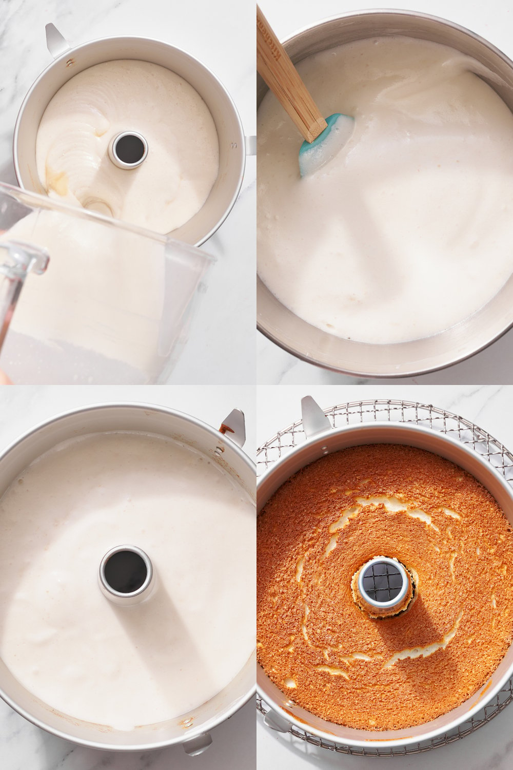 collage of how to make angel food cake process shots