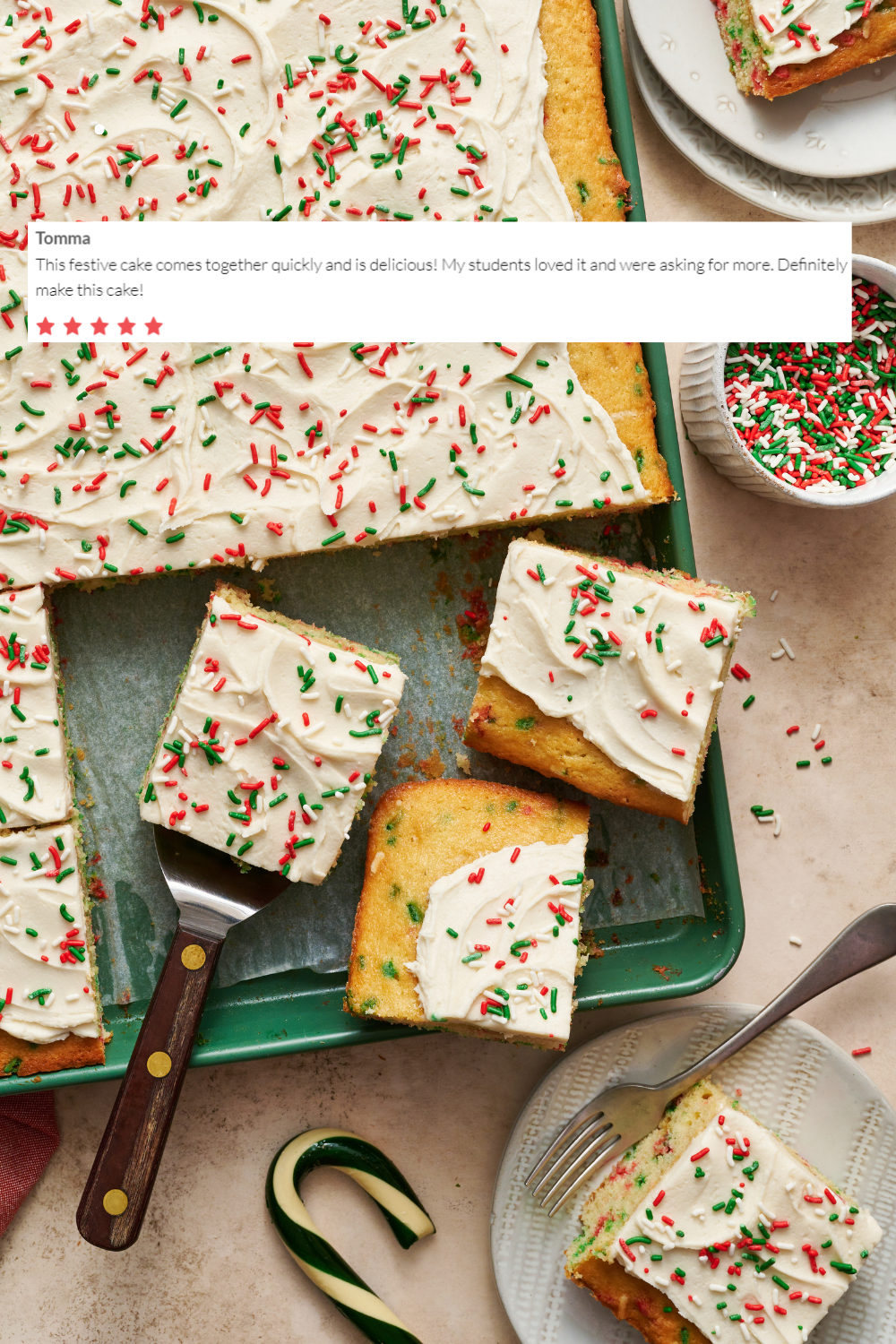 christmas funfetti sheet cake with festive sprinkles - perfect for your Christmas in July party needs!