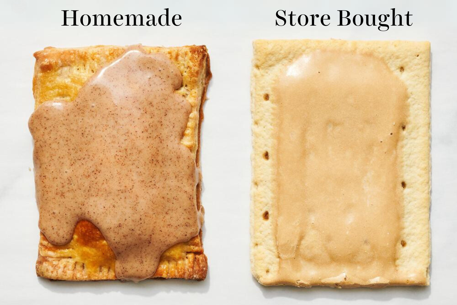 a homemade pop tart next to a store-bought Pop Tart, comparing side-by-side.