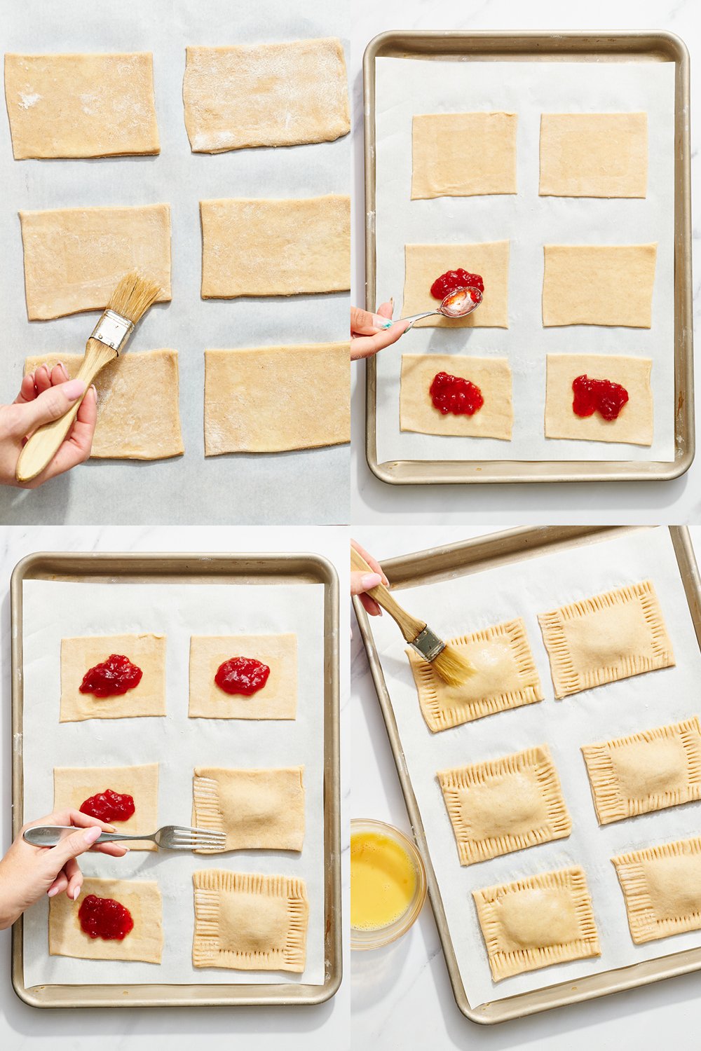 step-by-step photos showing how to fill and assemble the pastries.