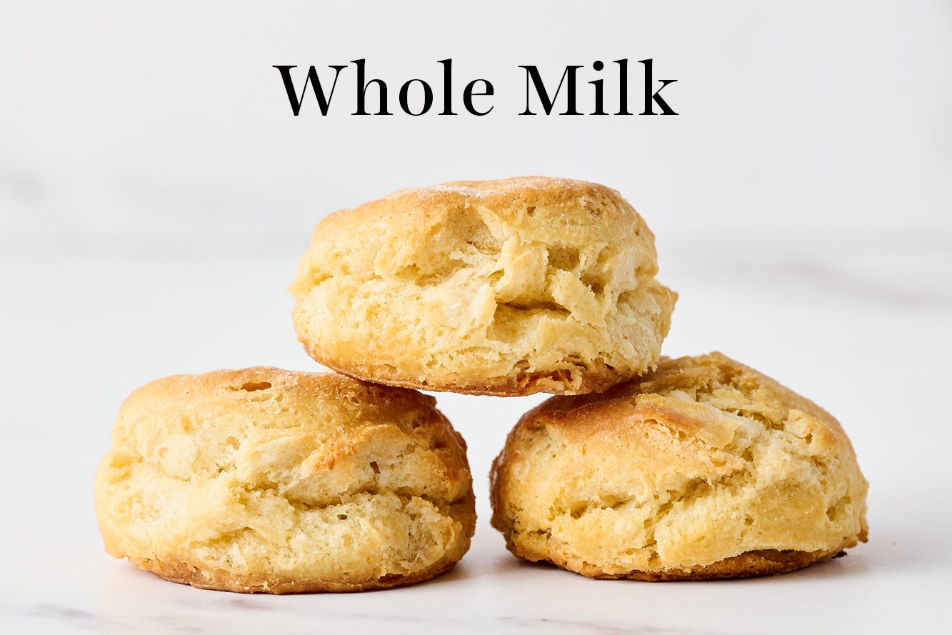 biscuits made with regular whole milk instead of buttermilk, showing the different texture this yields. They're shorter and less flaky