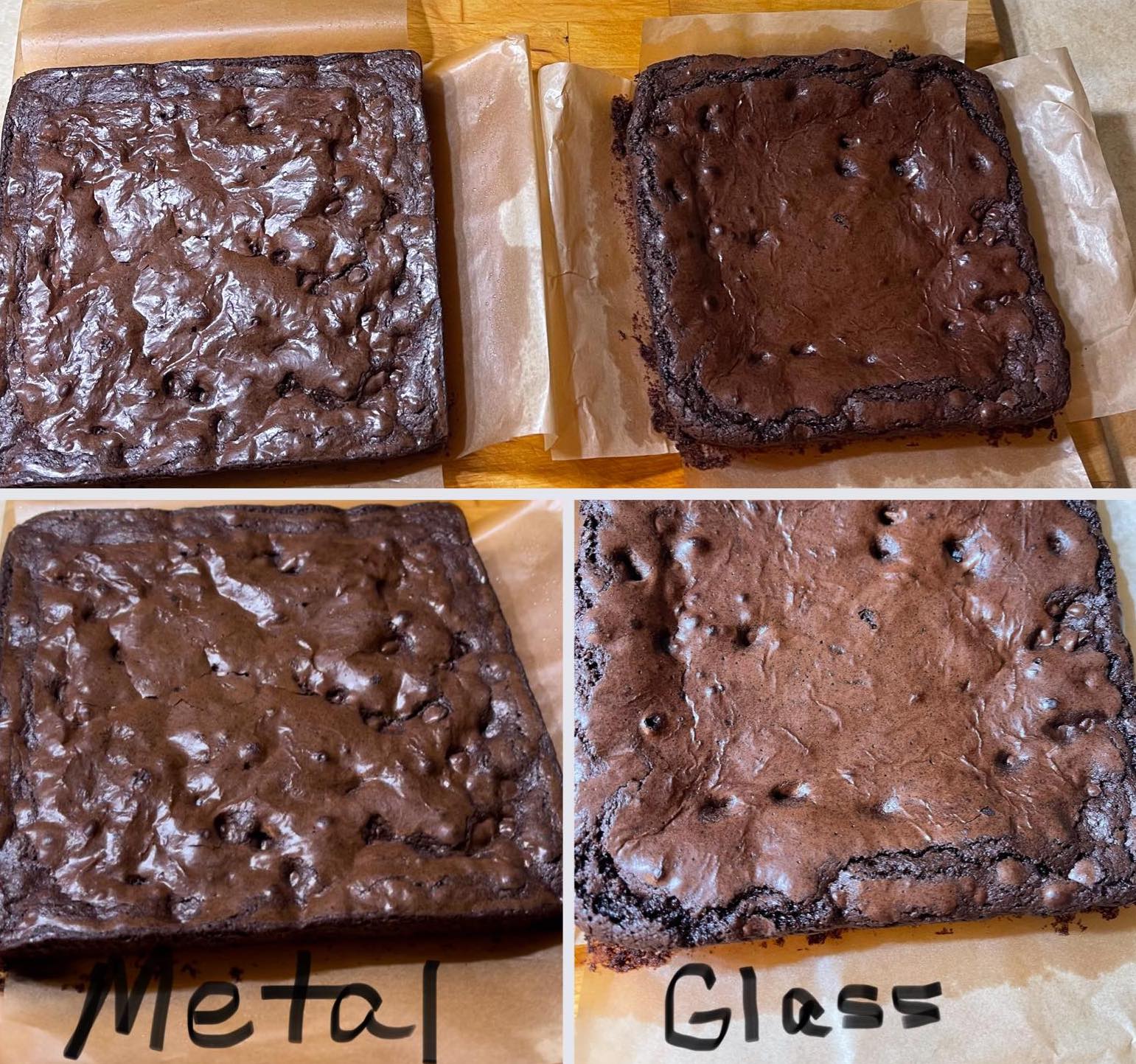 reader Shea baked two batches of brownies to experiment with metal vs glass pans