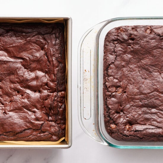 Baking cake in a dark pan