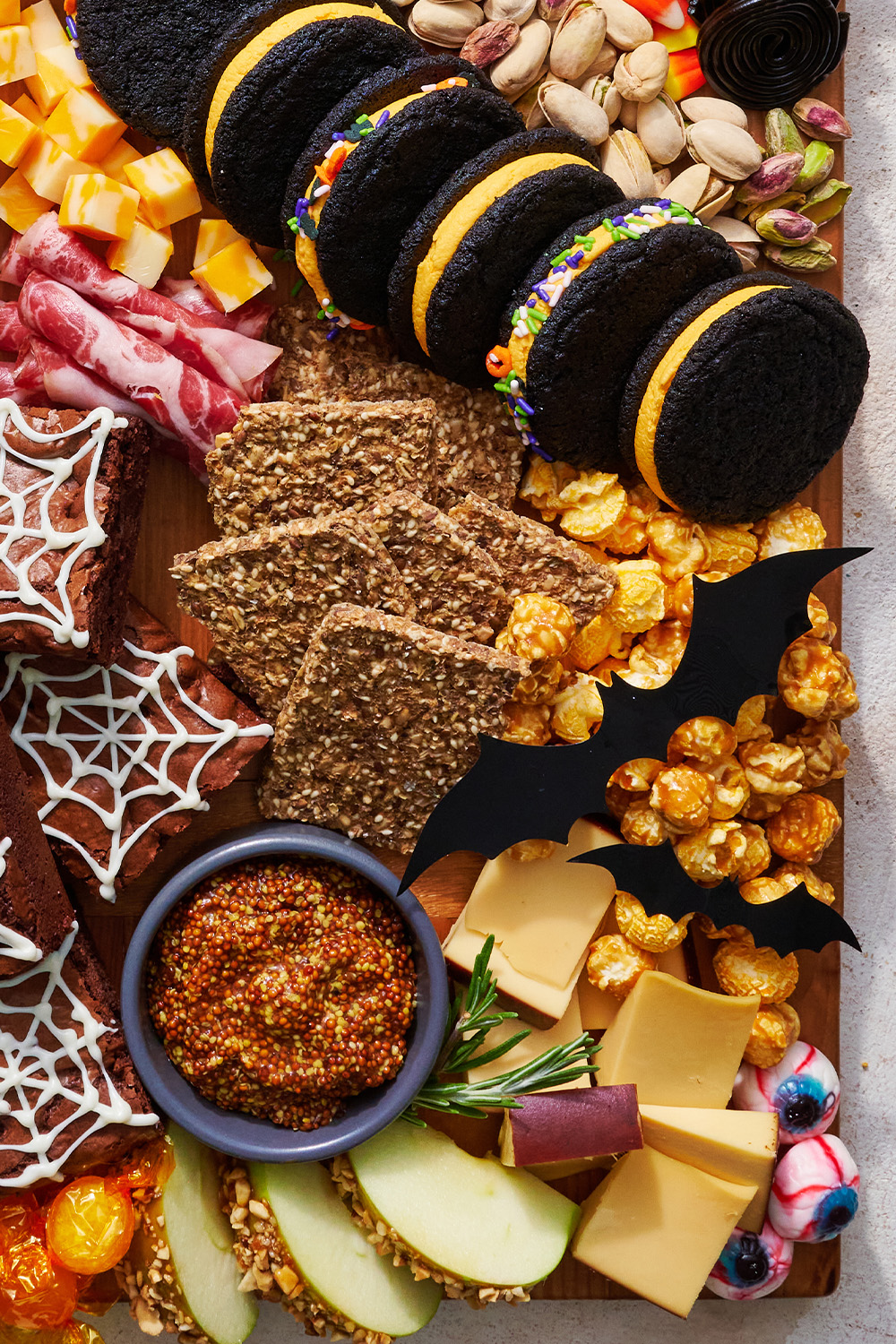 closeup of the items on the Halloween Charcuterie Board