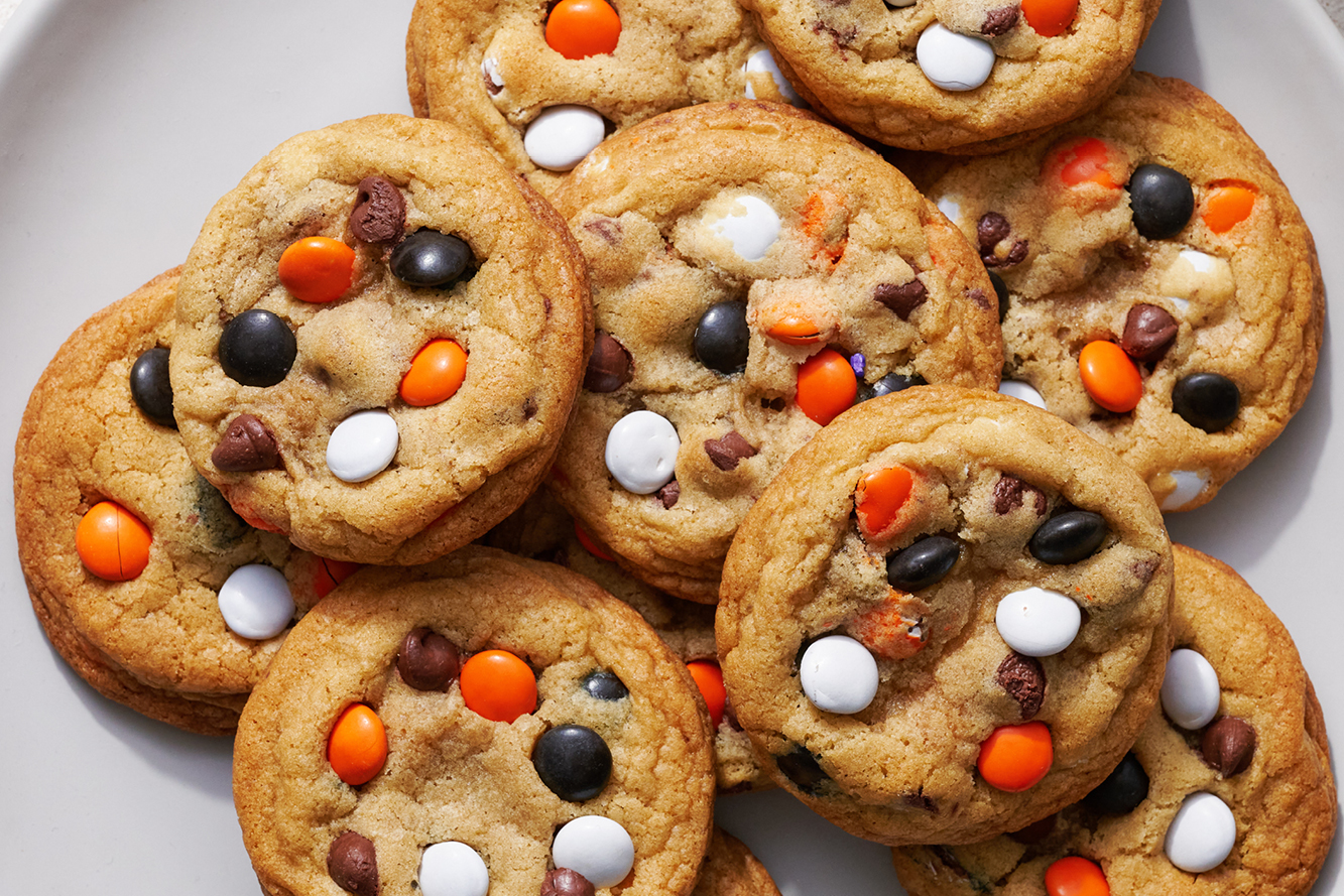 chocolate chip cookies with fall M&Ms