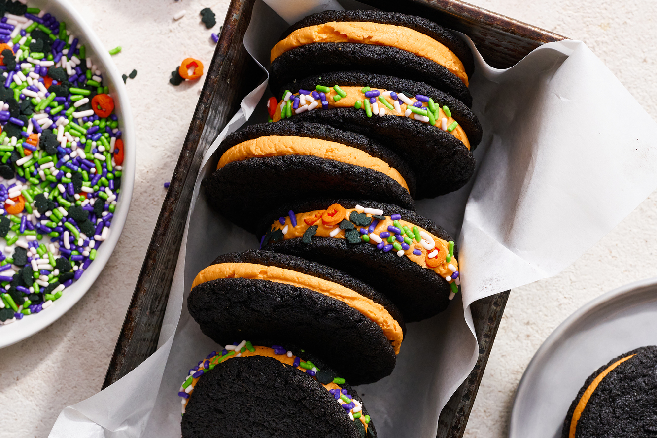 homemade oreo cookies with orange filling