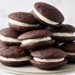 homemade whoopie pie sandwiches stacked on top of each other