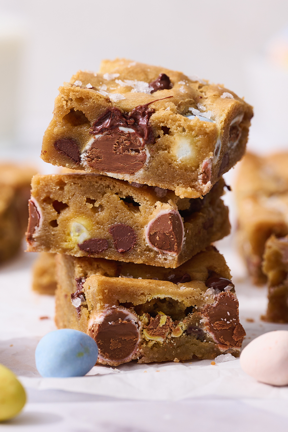 a stack of three Easter blondies.